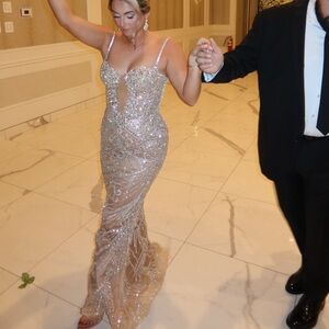 Dazzling Silver Sequin Evening Gown